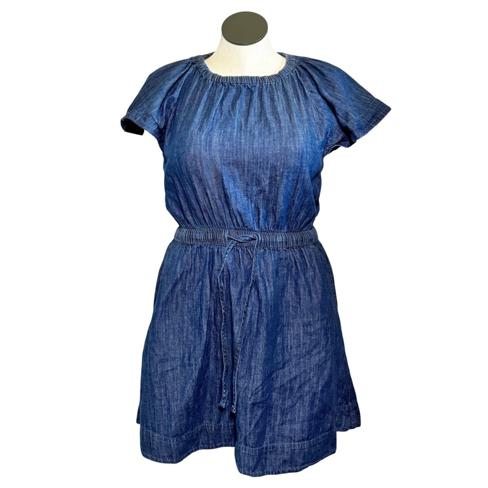 Free Assembly Womens Blue Denim Flutter Sleeve‎ Elastic Waist Mini Dress Size M